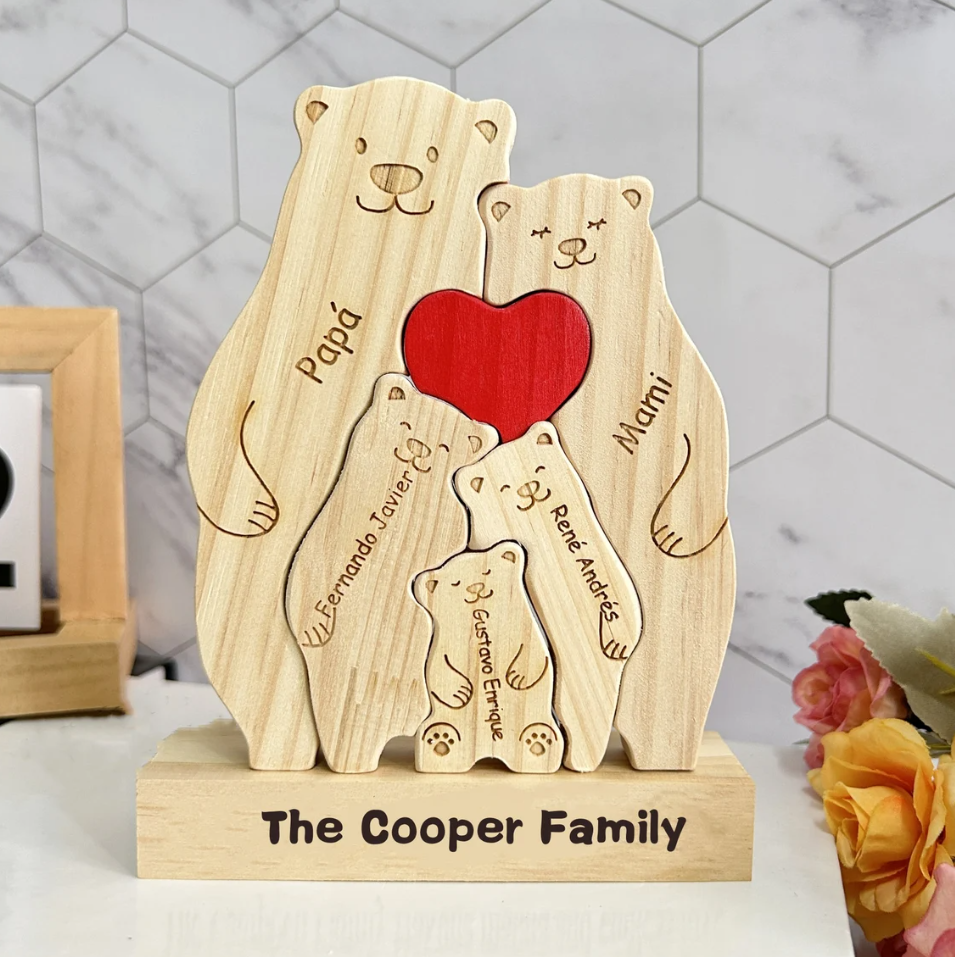 Personalized Family Decor Puzzle-Custom Wooden Bear Family Puzzle-Cute Family Wooden Carved Puzzle-Family Keepsake Gift- Grandparents Gift