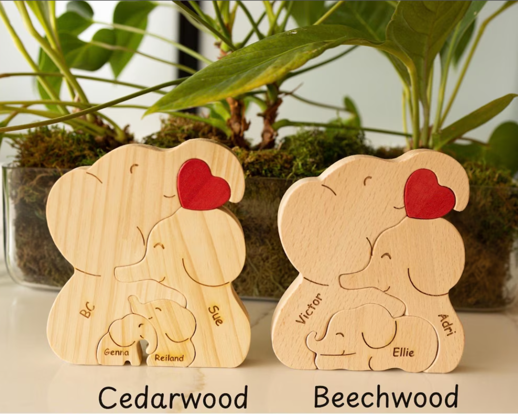 Personalized Wood Family gift, birthday, baby puzzle Elephant Puzzle, Baby Shower, Baby Name, Gift for couple, kids, Mum, dad, Granny, papa