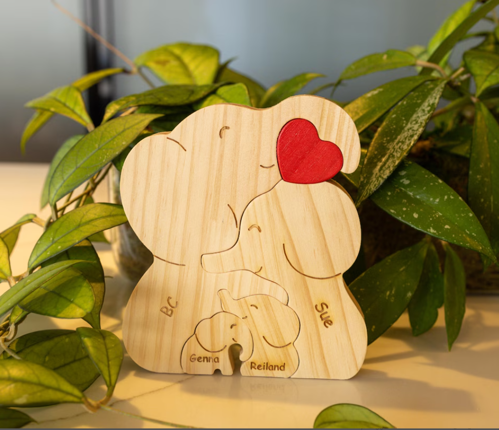 Personalized Wood Family gift, birthday, baby puzzle Elephant Puzzle, Baby Shower, Baby Name, Gift for couple, kids, Mum, dad, Granny, papa