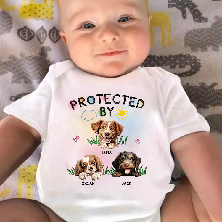 Custom Baby Onesies - Protected By - Up to 3 Dogs - Personalized Onesie