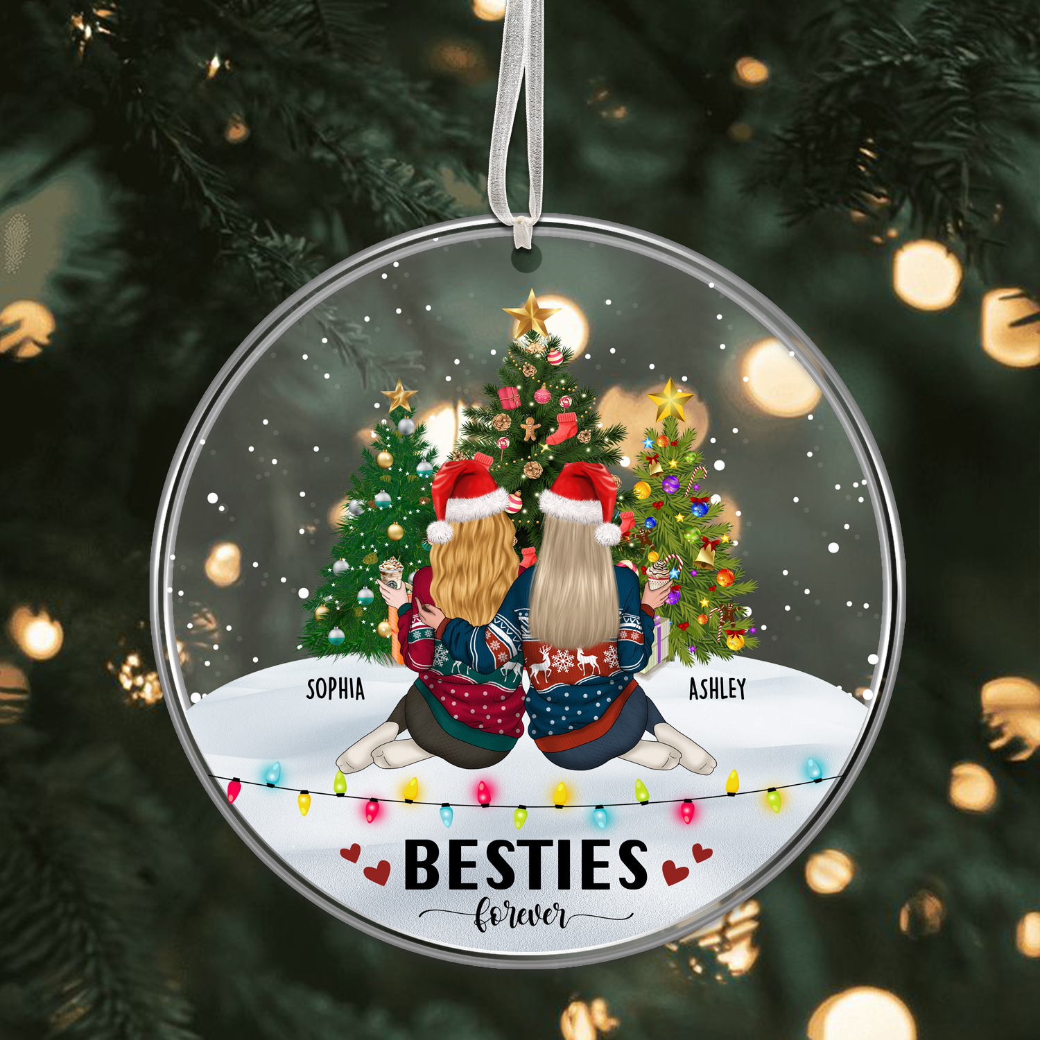 Besties Sitting Together - Personalized Acrylic Ornament Besties Sitting Together