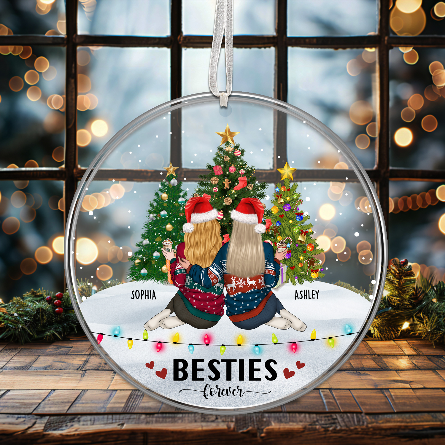 Besties Sitting Together - Personalized Acrylic Ornament Besties Sitting Together