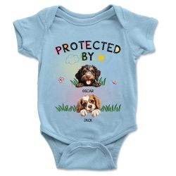 Custom Baby Onesies - Protected By - Up to 3 Dogs - Personalized Onesie